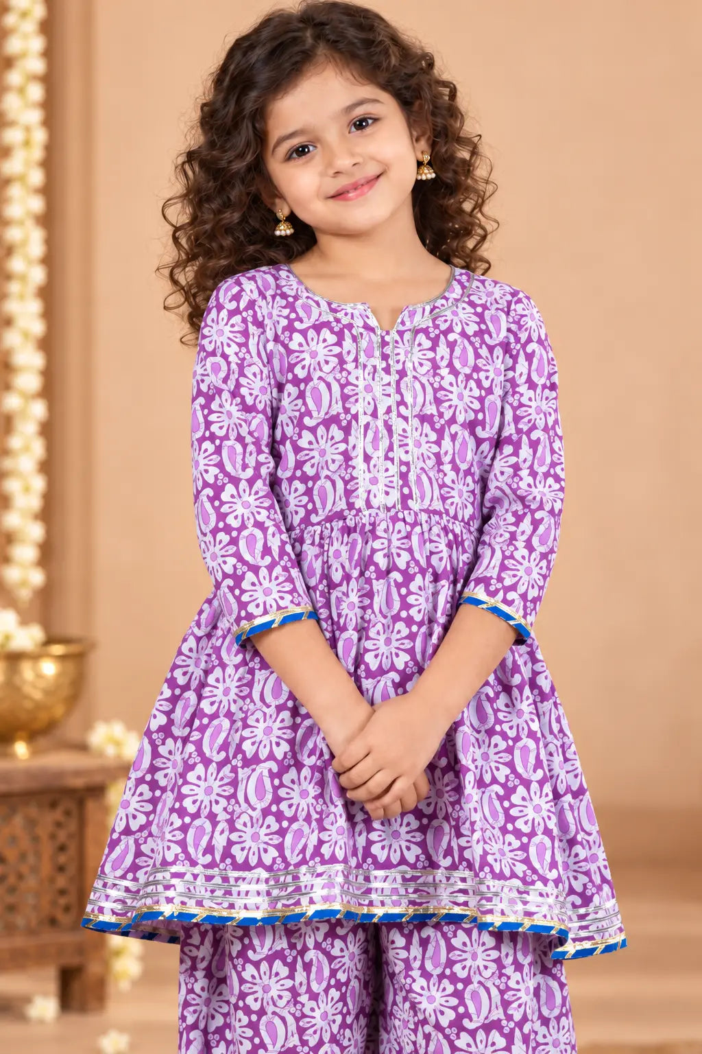 Anarkali Style Kurta Set - Purple Ethnic Dress for Girls