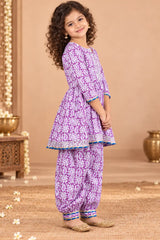 Anarkali Style Kurta Set - Purple Ethnic Dress for Girls