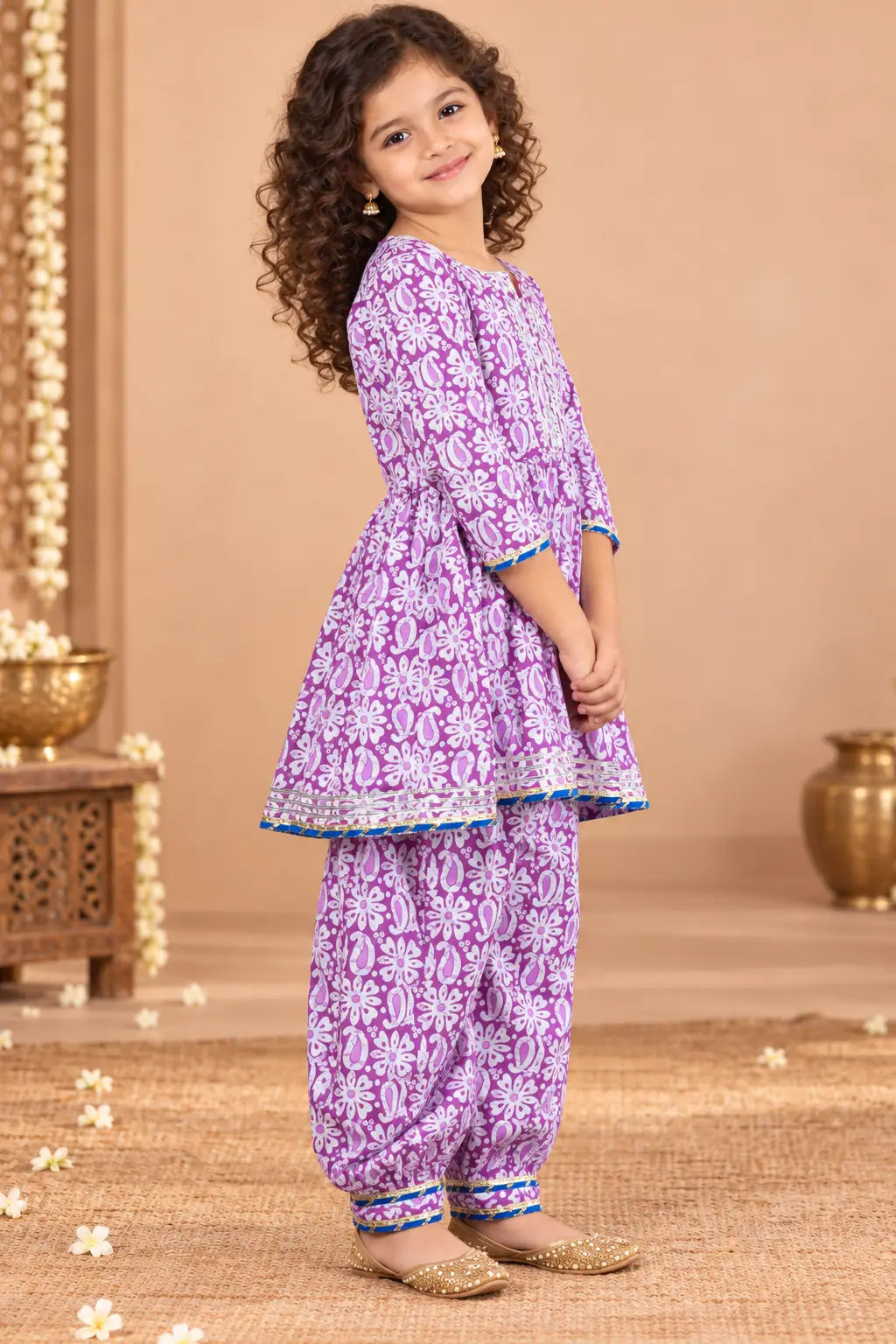 Anarkali Style Kurta Set - Purple Ethnic Dress for Girls