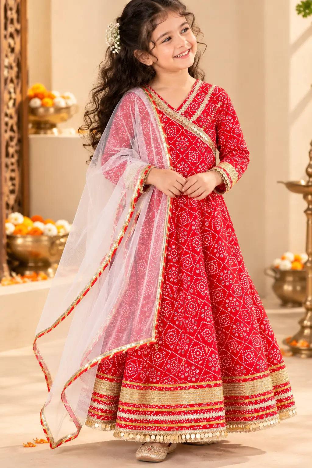 Girls red angrakha full flared kurti – photo 1 | Bebe Unicorn