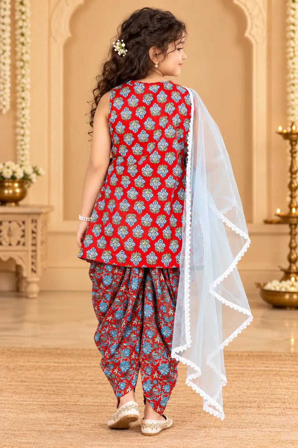 Red Floral Patiala Suit - Ethnic Set for Girls (2-8Y)