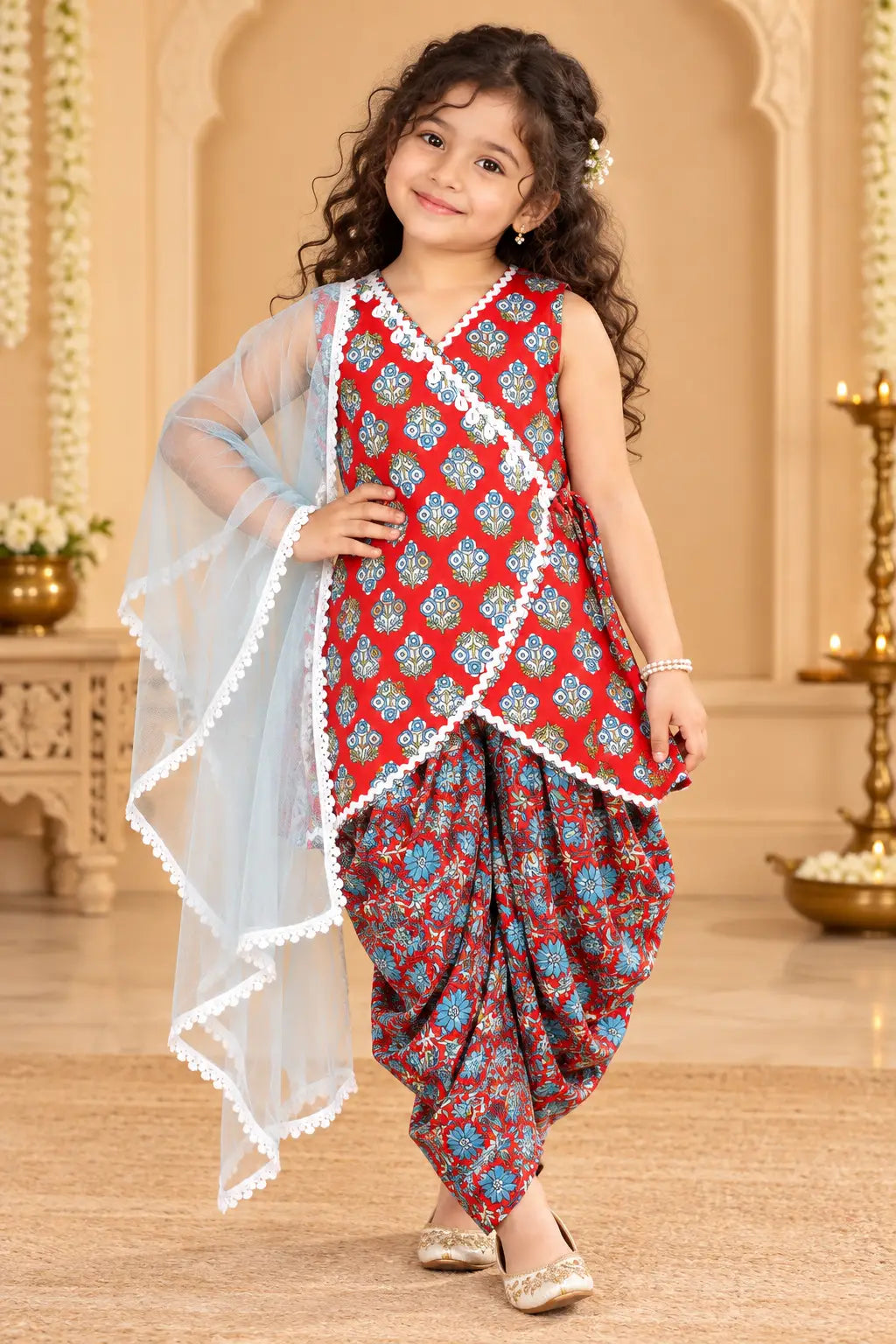 Red Floral Patiala Suit - Ethnic Set for Girls (2-8Y)