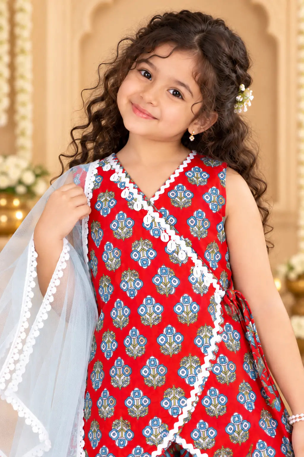 Red Floral Patiala Suit - Ethnic Set for Girls (2-8Y)