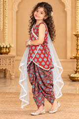 Red Floral Patiala Suit - Ethnic Set for Girls (2-8Y)