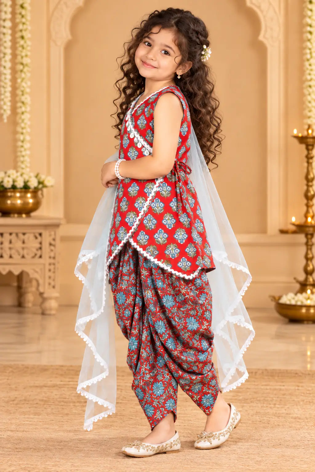 Red Floral Patiala Suit - Ethnic Set for Girls (2-8Y)