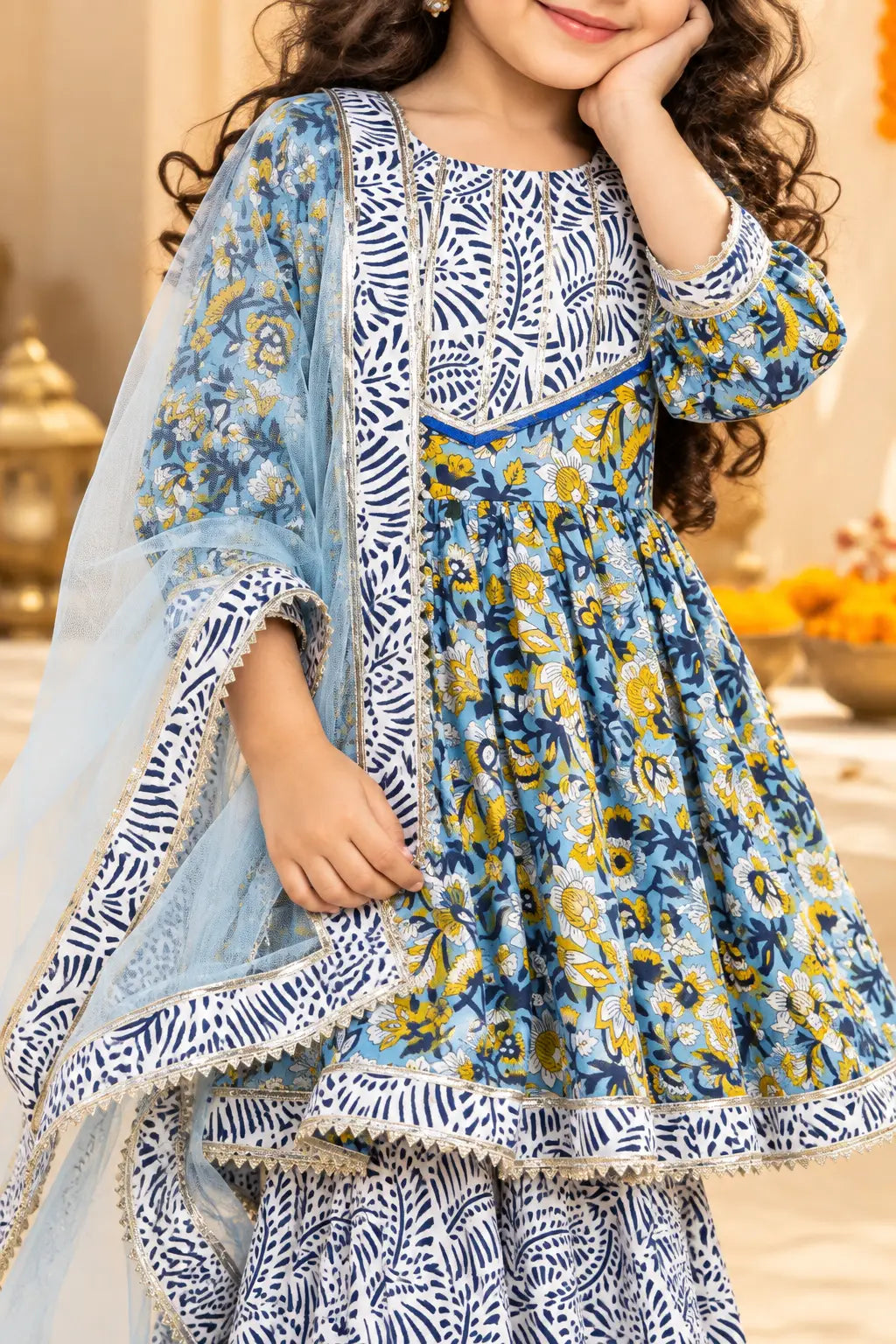 Girls floral print cotton kurta sharara set – photo 4 | Bebe Unicorn