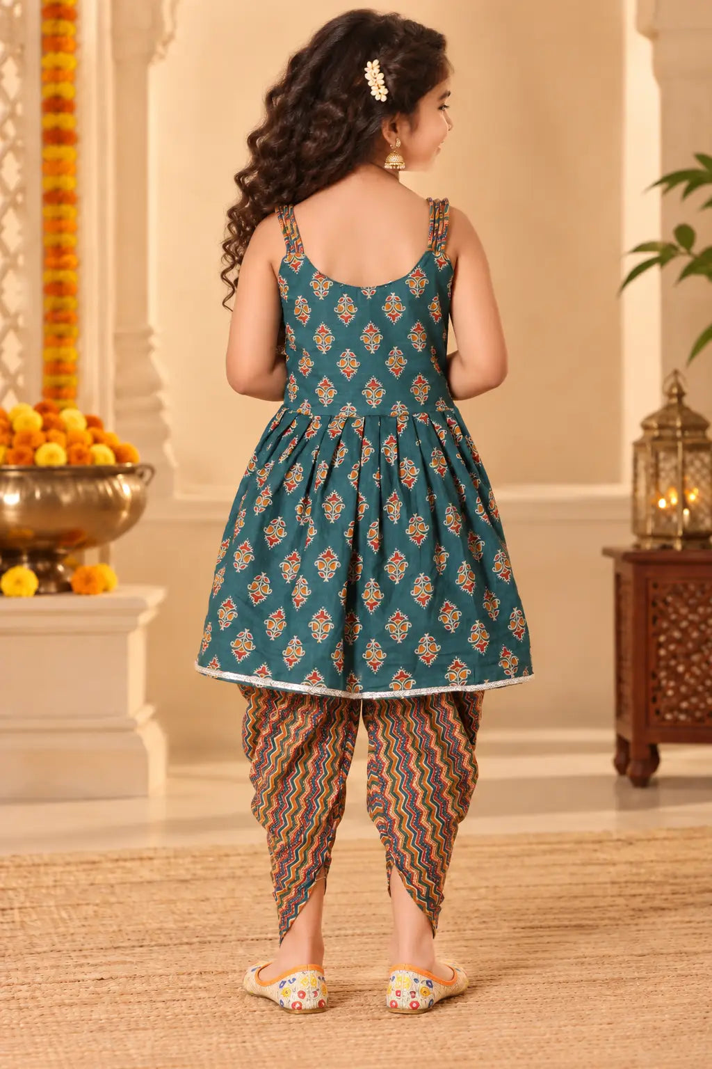 Girls Kurta Dhoti - Fun Green Ethnic Wear For Kids (2-8Y)