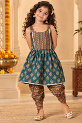 Girls Kurta Dhoti - Fun Green Ethnic Wear For Kids (2-8Y)