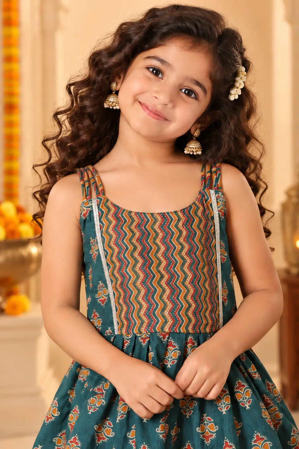 Girls Kurta Dhoti - Fun Green Ethnic Wear For Kids (2-8Y)