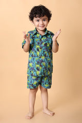 Green Dino Printed Pure Cotton Boys Shirt & Shorts Coord Set Clothing Set - Bebe Unicorn