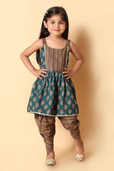 Green Kurti with Multicolor Dhoti Pant – Festive Wear - Bebe Unicorn