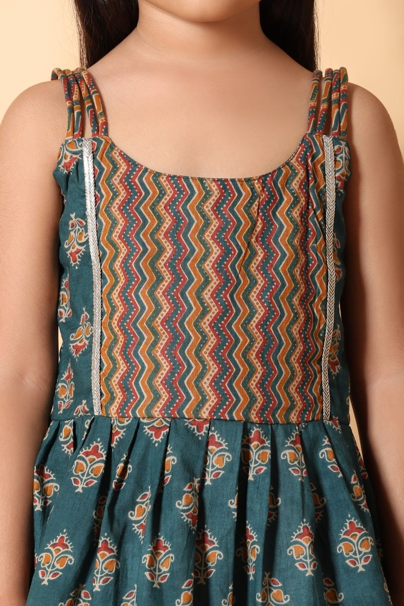 Green Kurti with Multicolor Dhoti Pant – Festive Wear - Bebe Unicorn