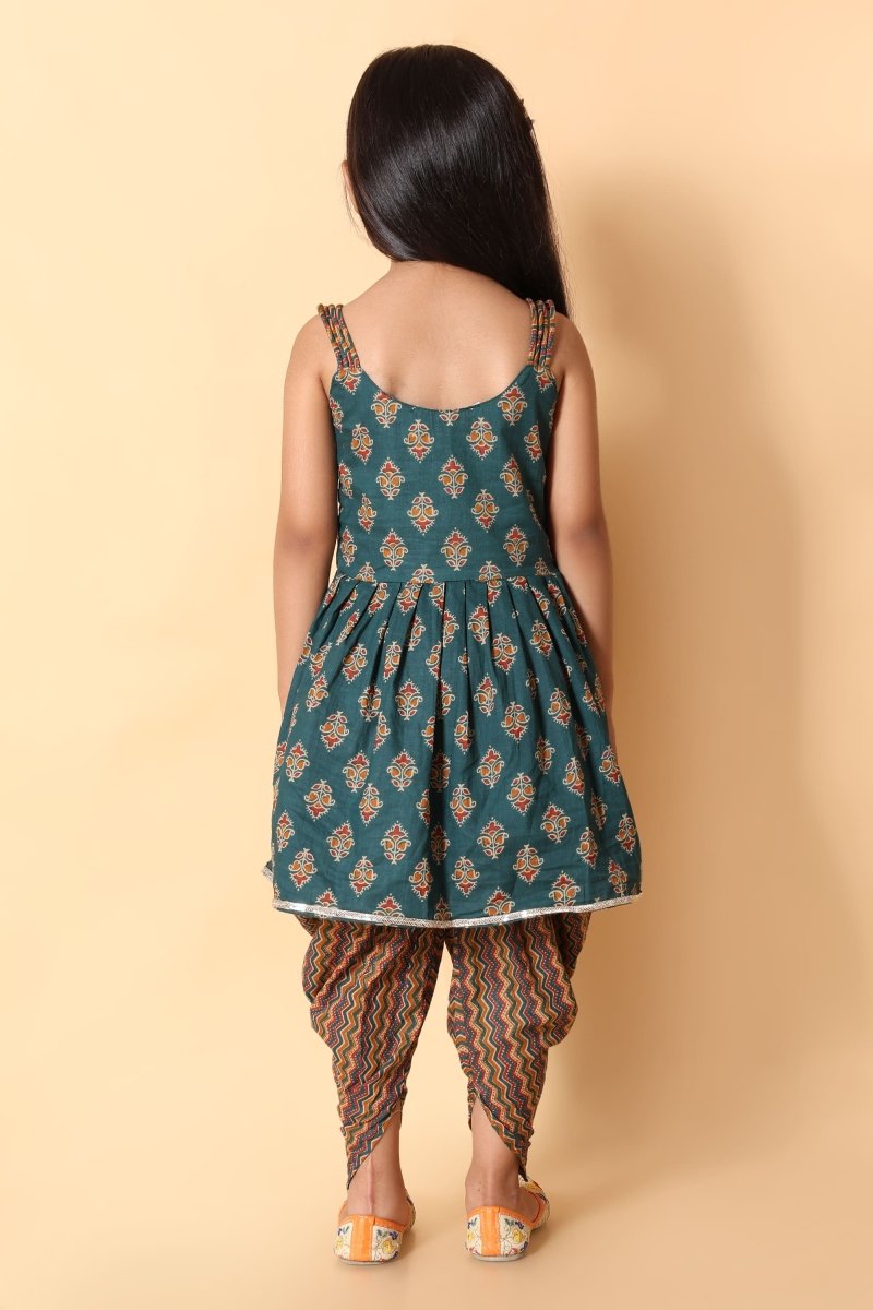 Green Kurti with Multicolor Dhoti Pant – Festive Wear - Bebe Unicorn
