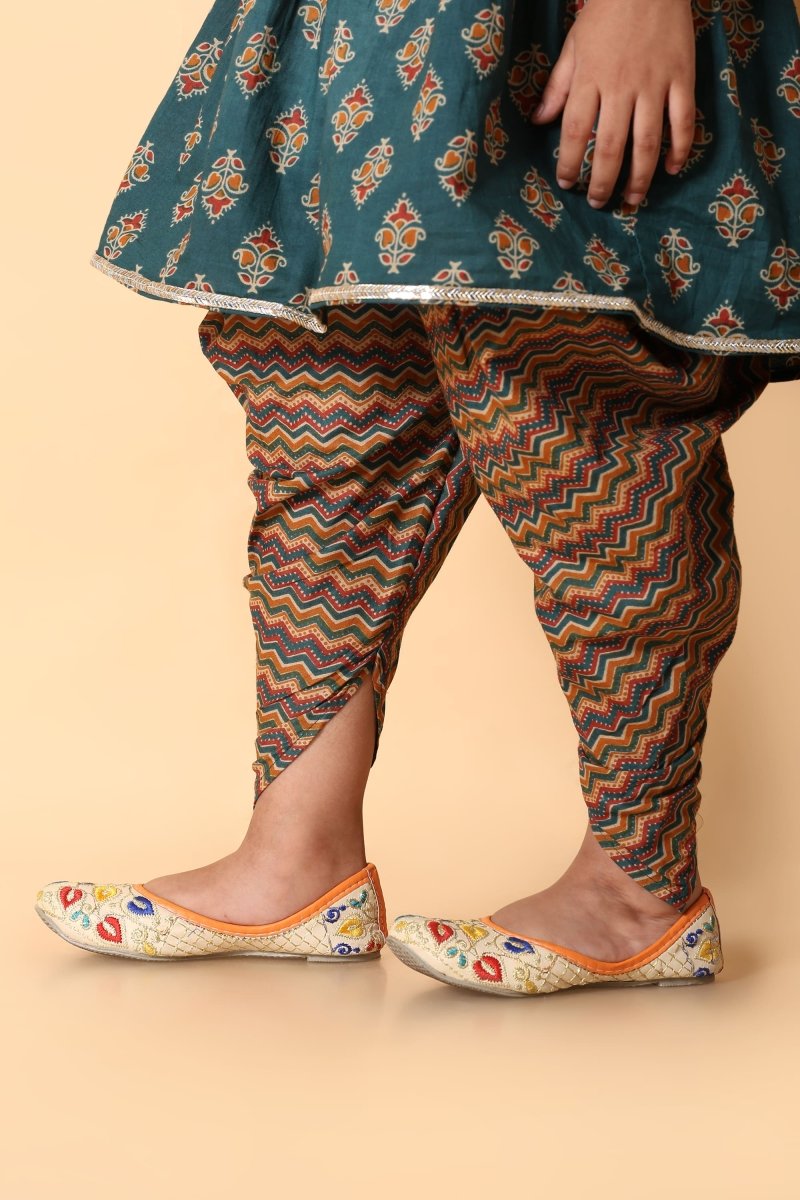 Green Kurti with Multicolor Dhoti Pant – Festive Wear - Bebe Unicorn