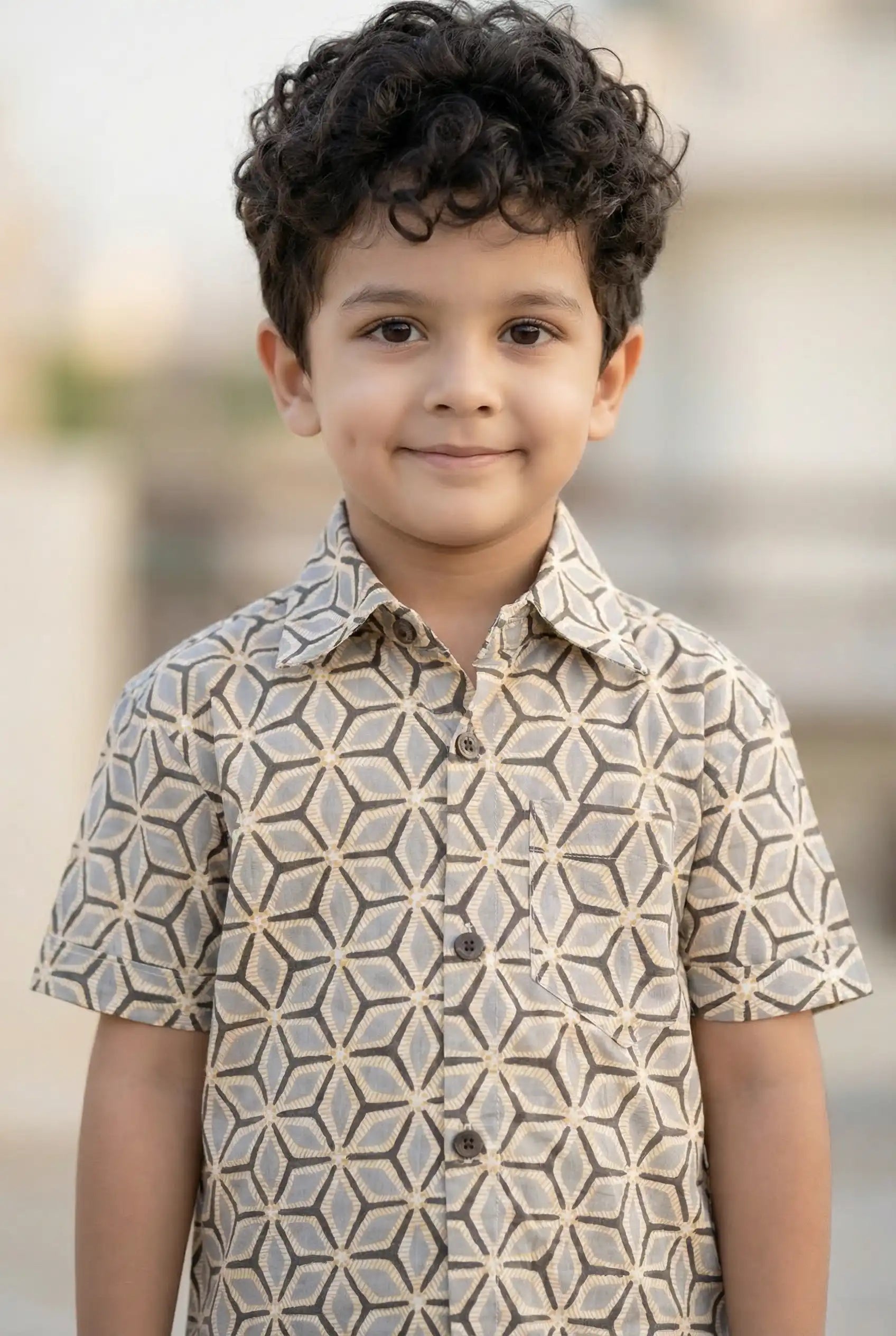 Boys Casual Geometric Print Cotton Coord Set