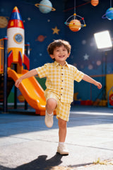 Checks Pure Cambric Cotton Boys Shirt & Shorts Coord Set Clothing Set