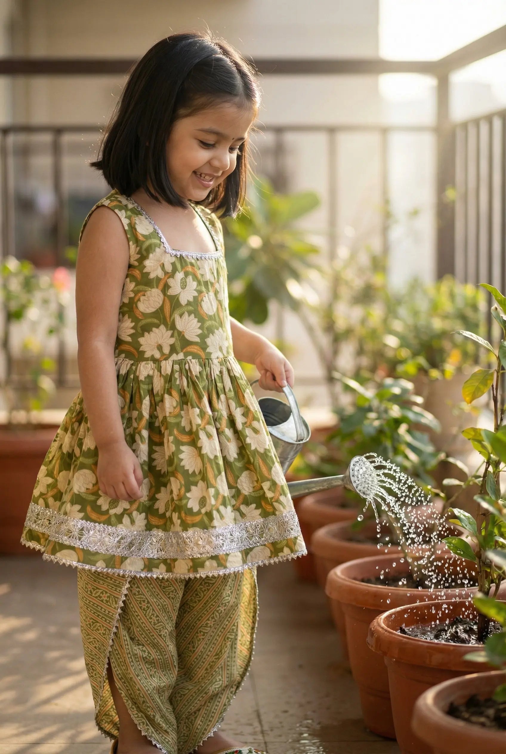 Olive Green Rakhi Dhoti Kurti Set for Girls Bebe Unicorn