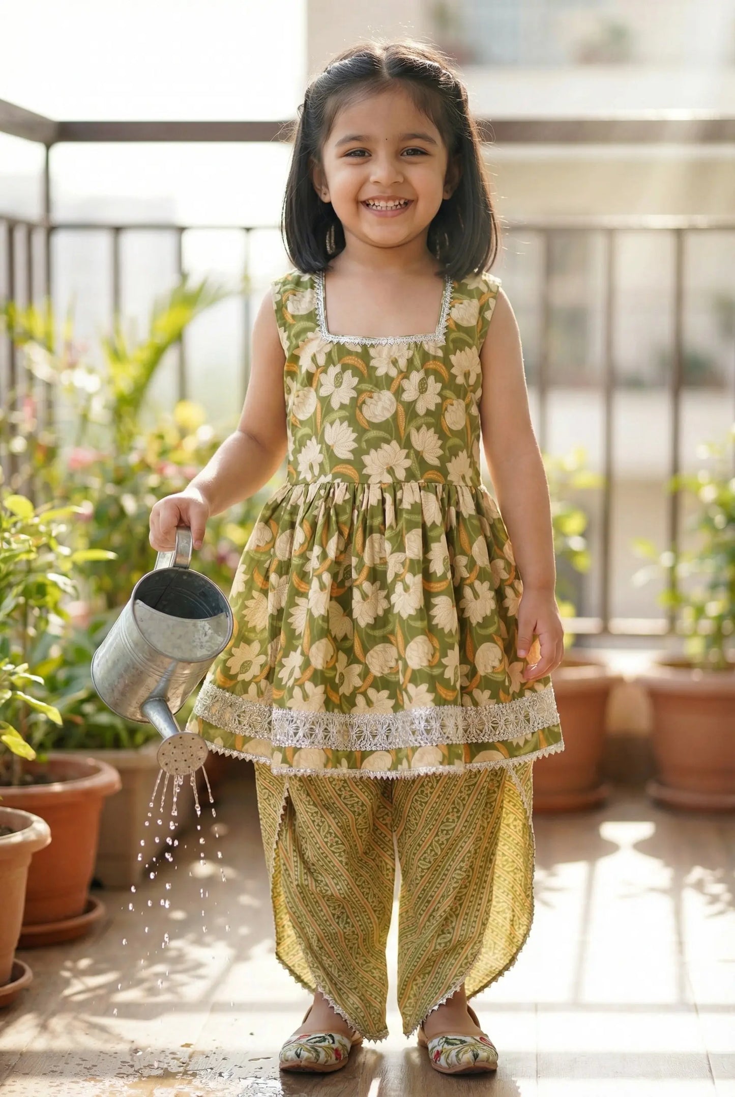 Olive Green Rakhi Dhoti Kurti Set for Girls Bebe Unicorn
