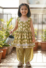 Olive Green Rakhi Dhoti Kurti Set for Girls Bebe Unicorn