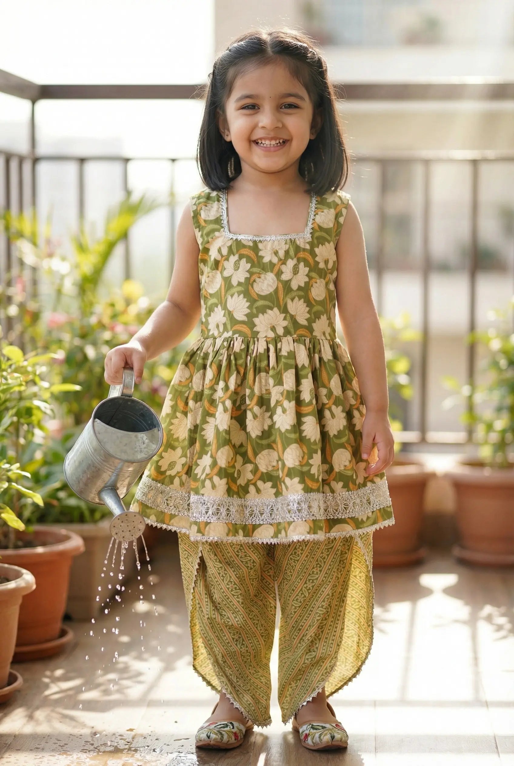 Olive Green Rakhi Dhoti Kurti Set for Girls Bebe Unicorn