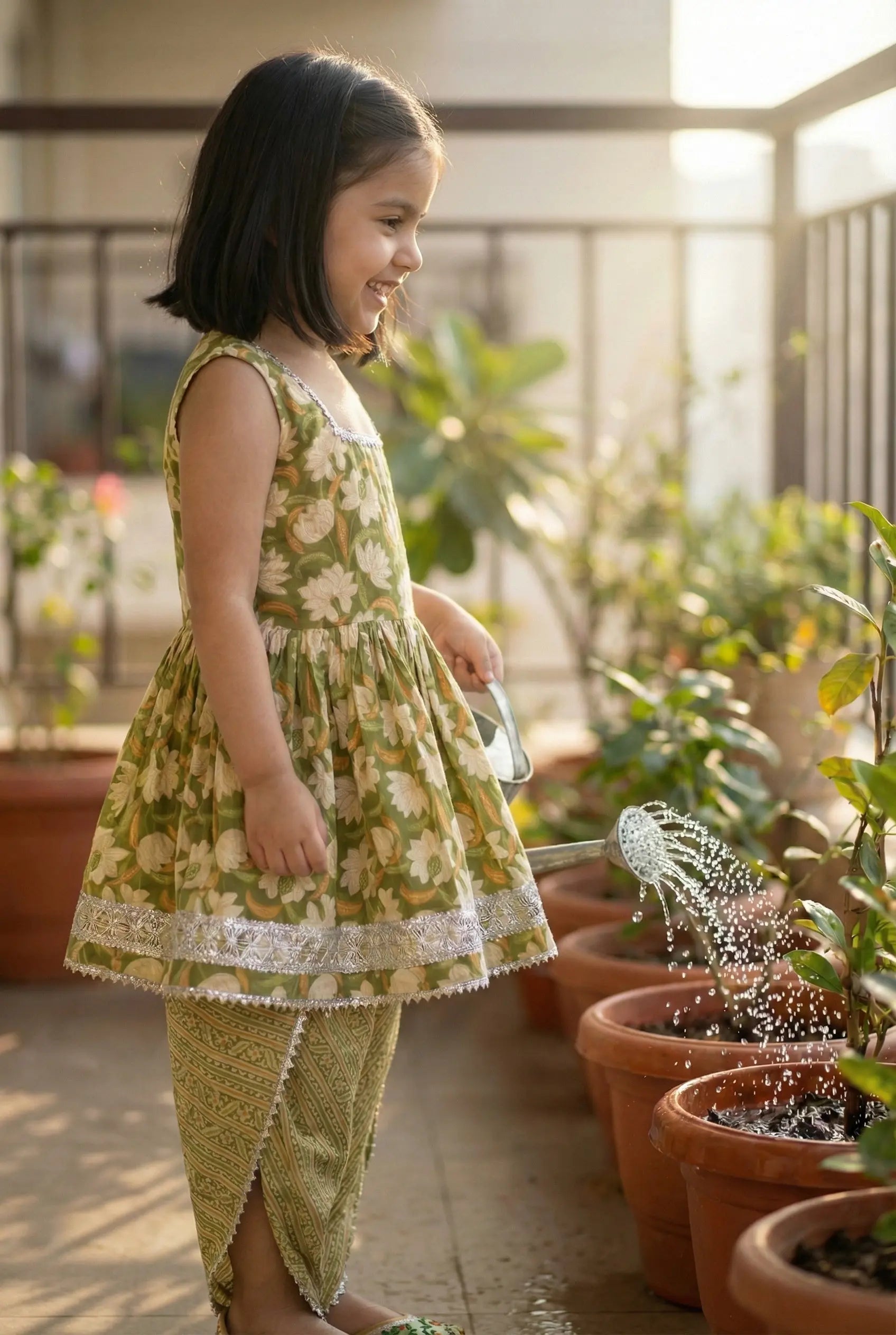 Olive Green Rakhi Dhoti Kurti Set for Girls Bebe Unicorn