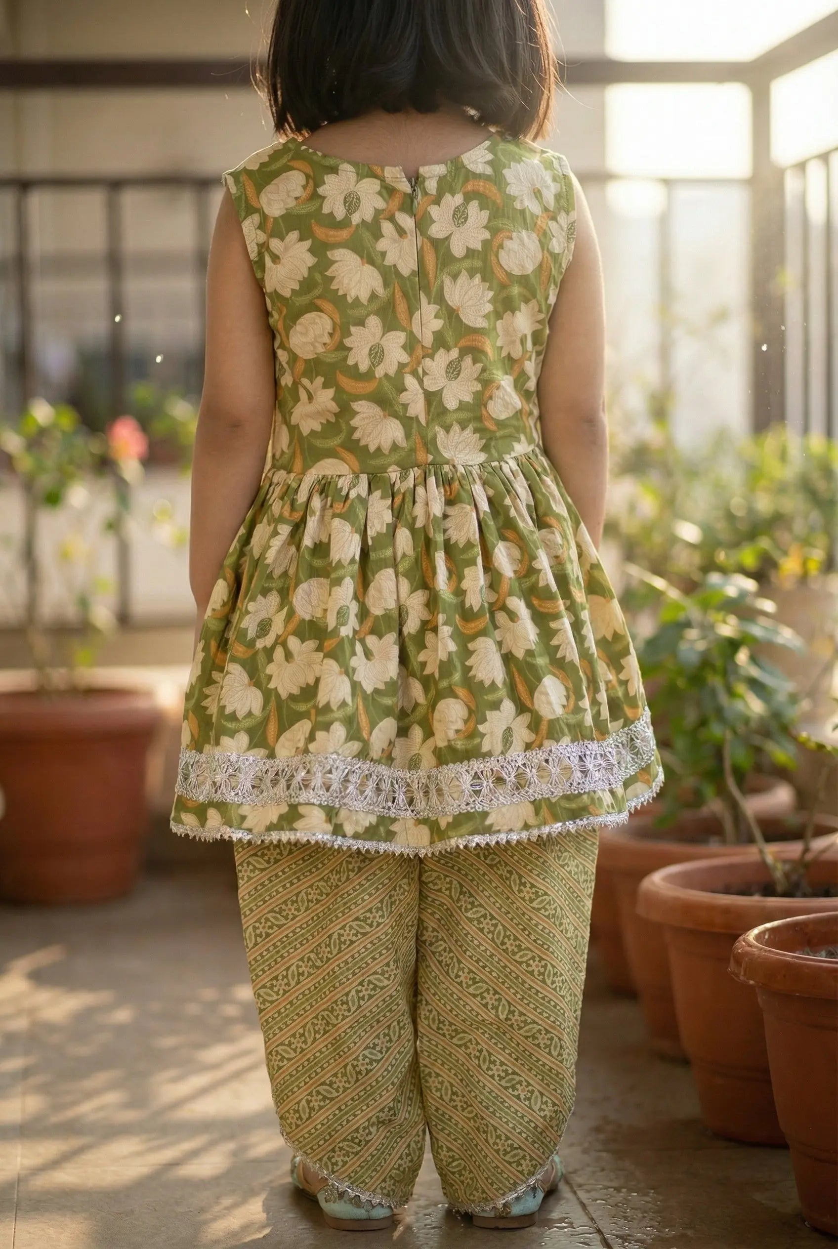 Olive Green Rakhi Dhoti Kurti Set for Girls Bebe Unicorn