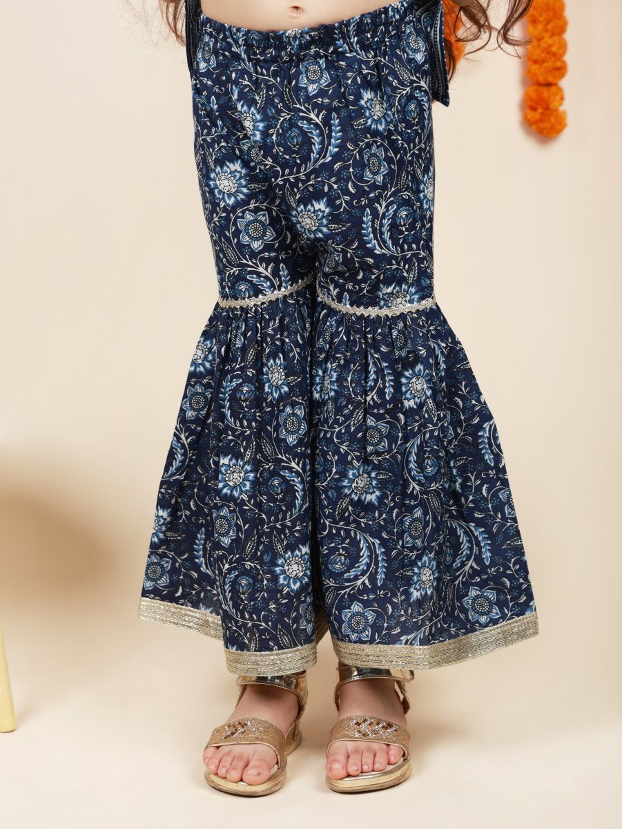 Indigo Printed Sharara Set for Girls - Bebe Unicorn