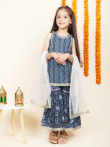 Indigo Printed Sharara Set for Girls - Bebe Unicorn