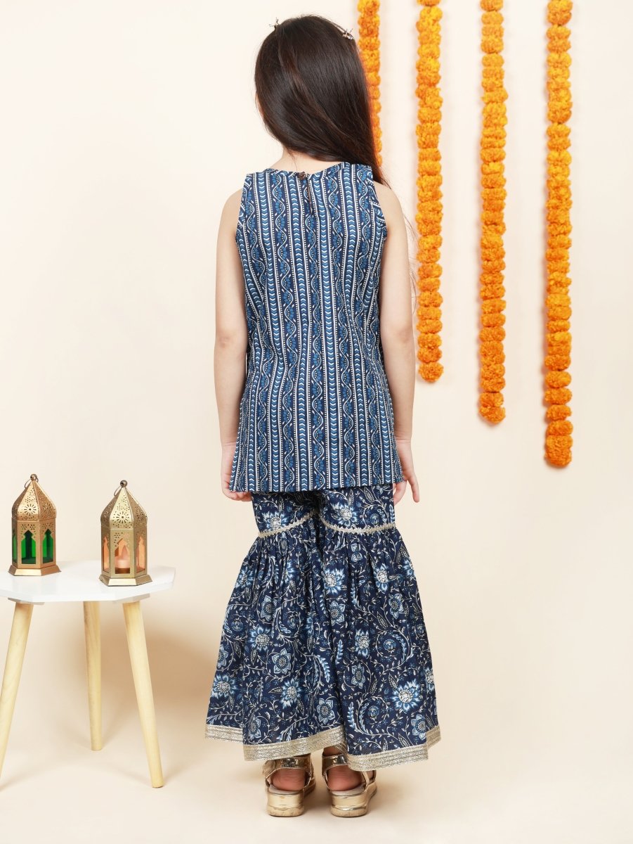 Indigo Printed Sharara Set for Girls - Bebe Unicorn