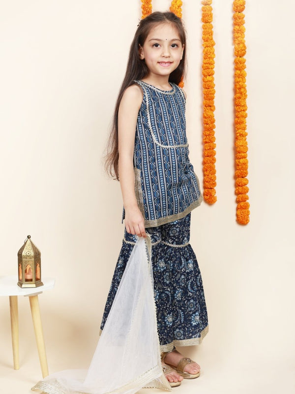 Indigo Printed Sharara Set for Girls - Bebe Unicorn