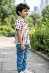 Maroon & White Ethnic Print Shirt - 4 Year Boy Festive Dress