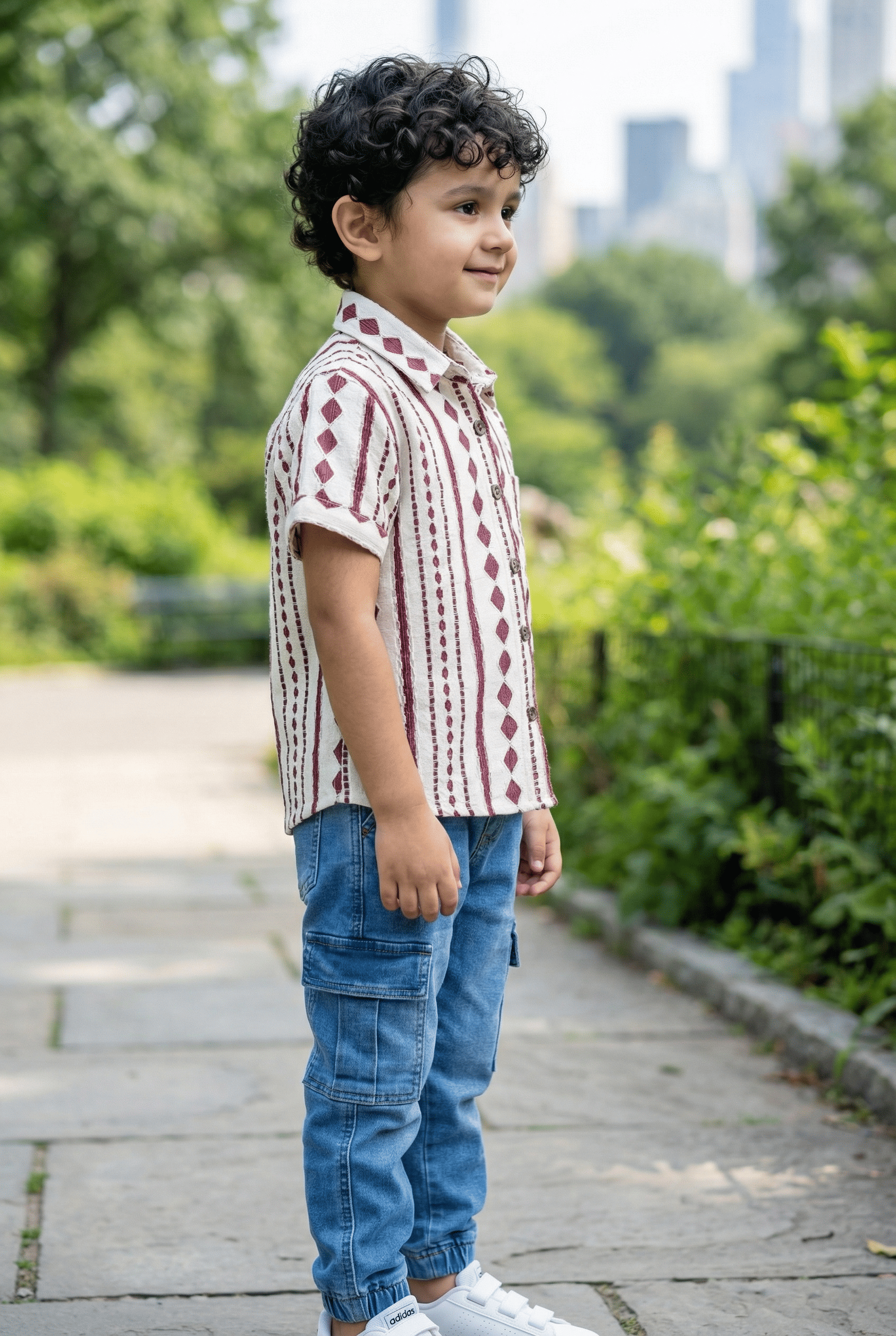 Maroon & White Ethnic Print Shirt - 4 Year Boy Festive Dress