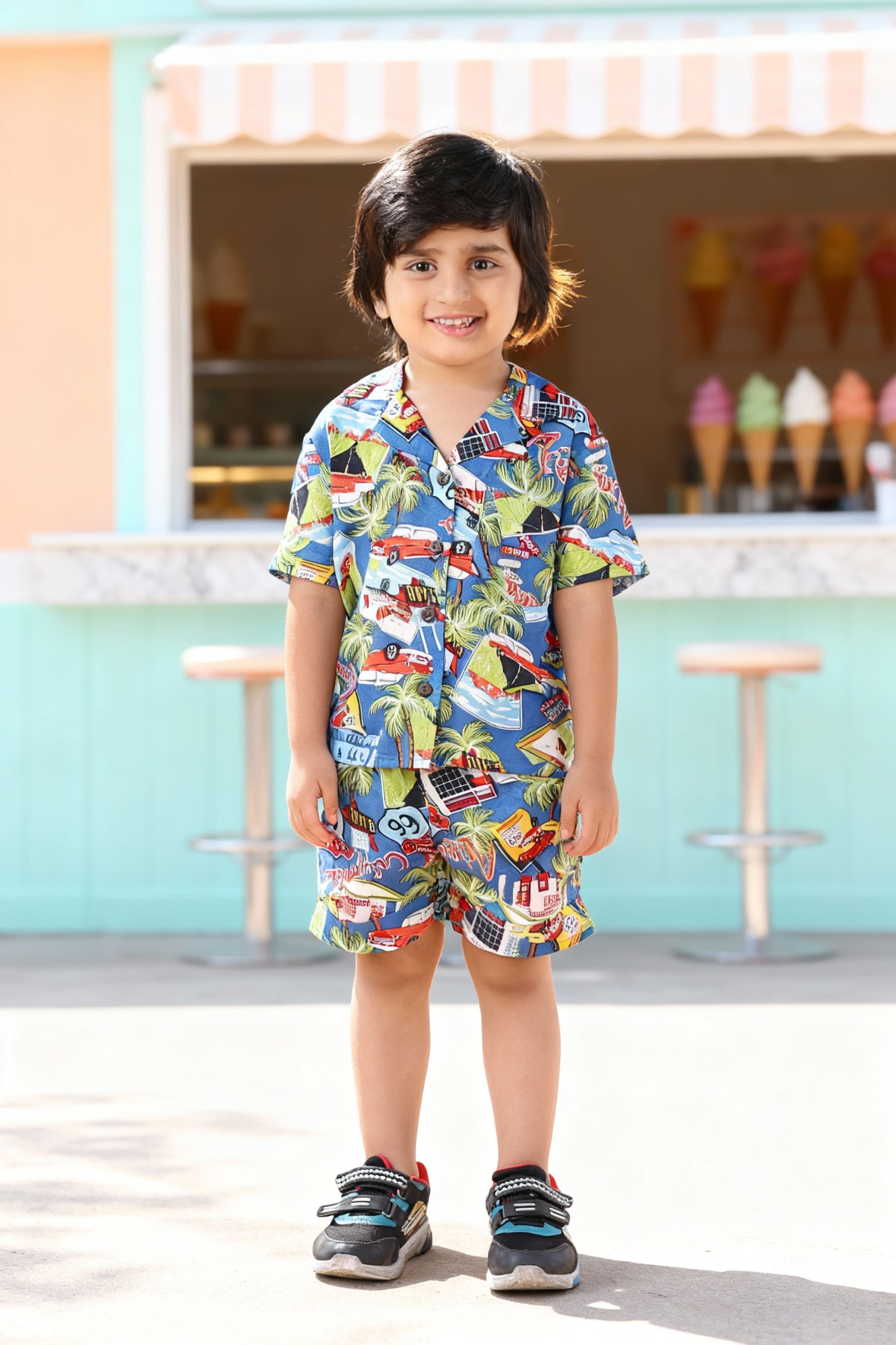 Boys Rayon Blue Co-ord Set | Kids Summer Shirt & Shorts Outfit