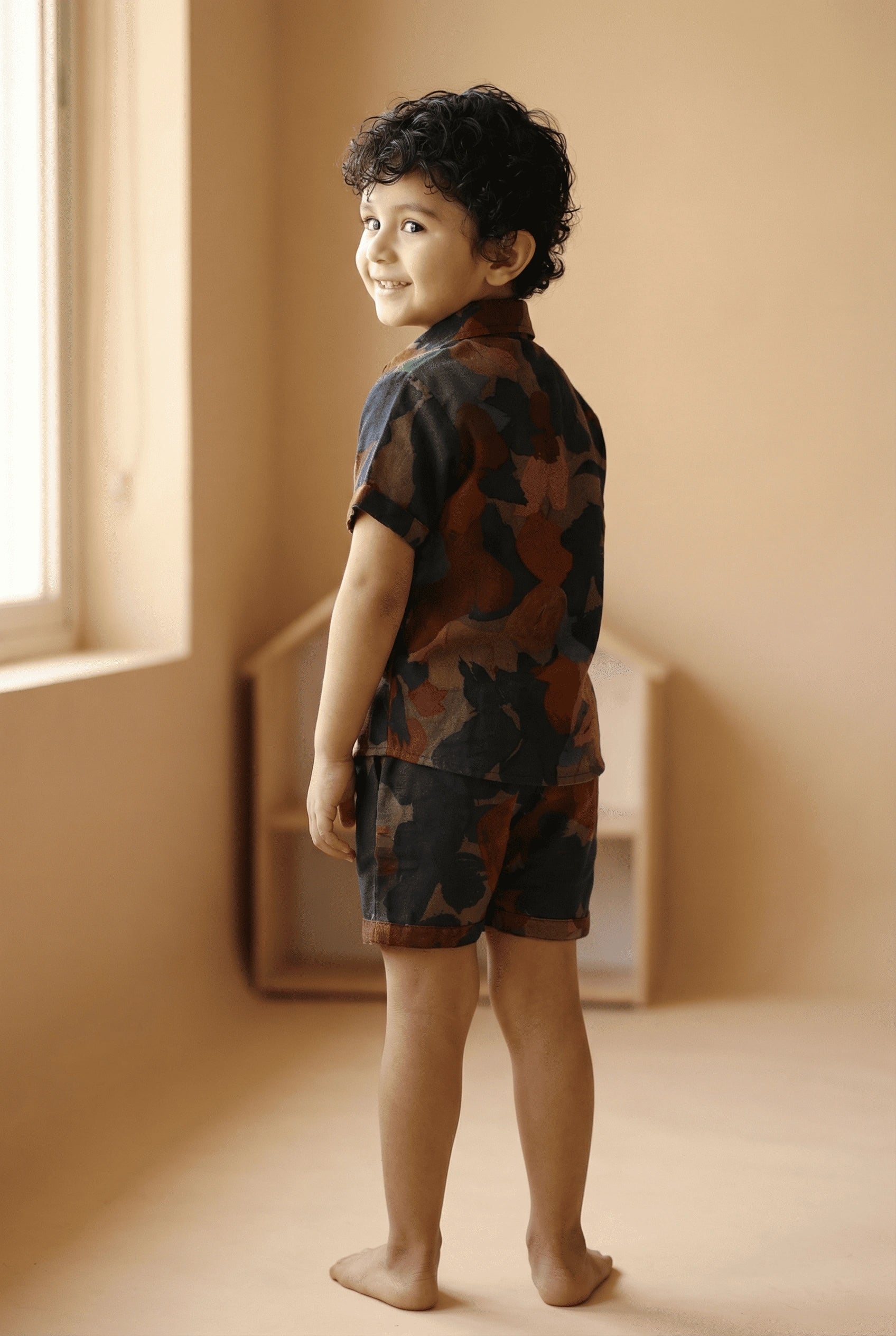 Camo Print Muslin Boys Shirt & Shorts Coord Set Clothing Set