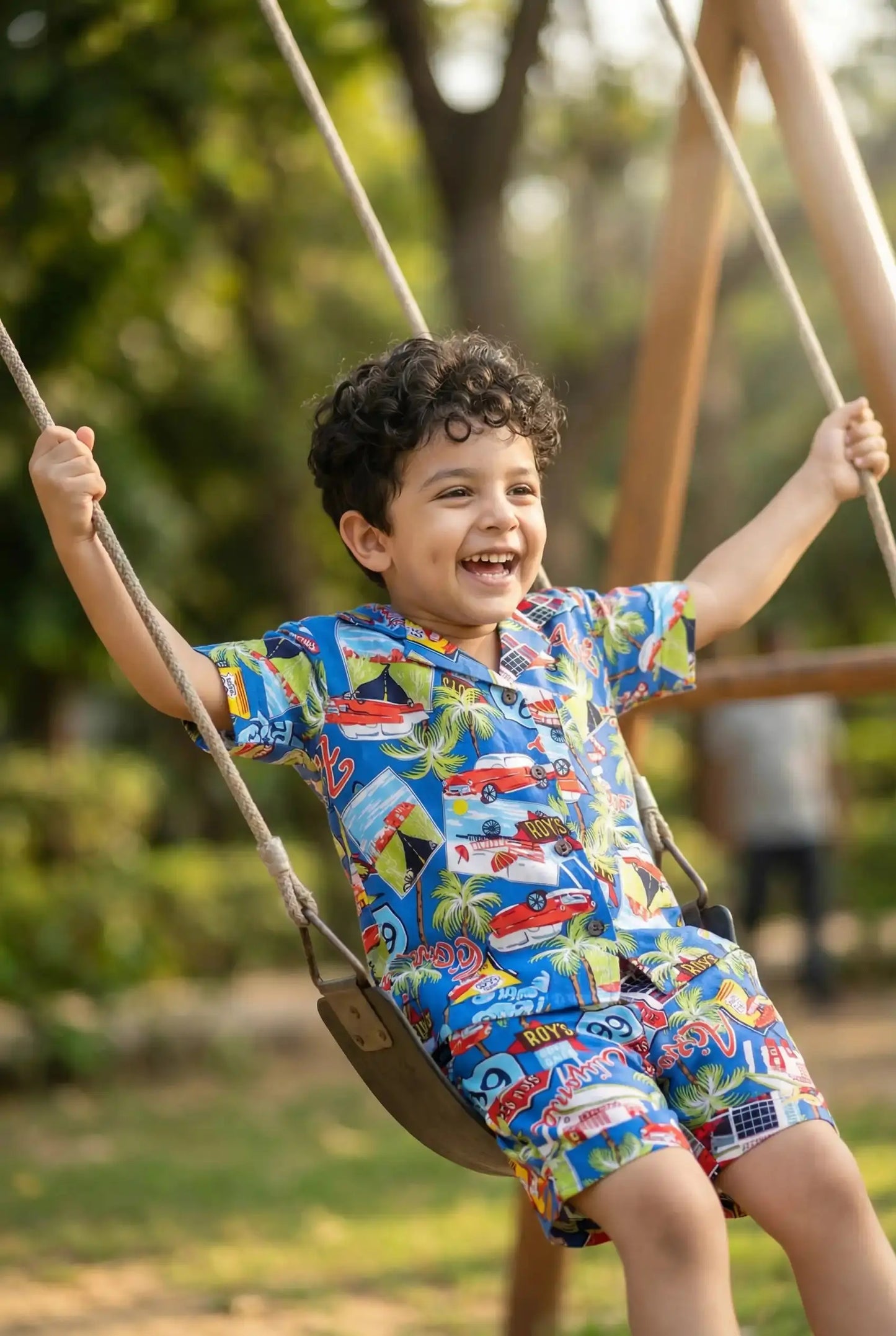 Boys Rayon Blue Co-ord Set | Kids Summer Shirt & Shorts Outfit (Oversized) Bebe Unicorn