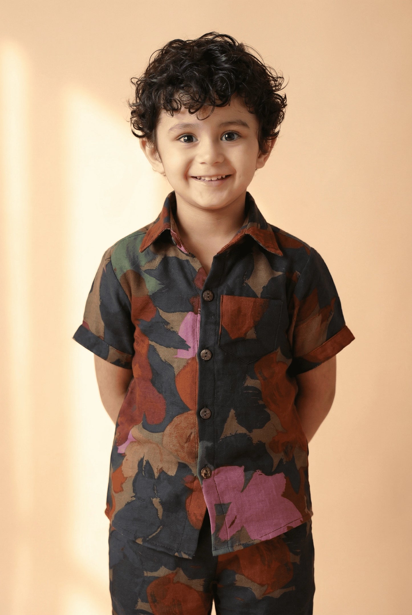 Camo Print Muslin Boys Shirt & Shorts Coord Set Clothing Set