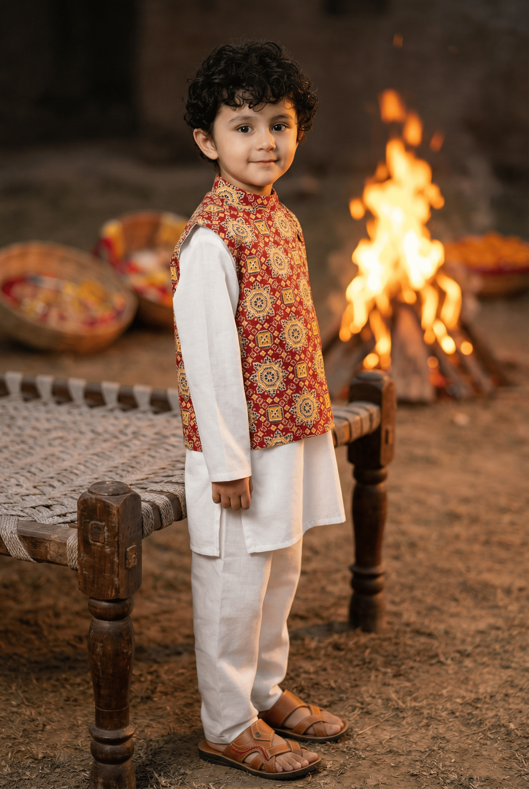 Mandarin Collar Pure Cotton Straight Kurta with Trouser and Jacket