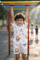 Skull Printed Pure Cotton Boys Shirt & Shorts Coord Set Clothing Set