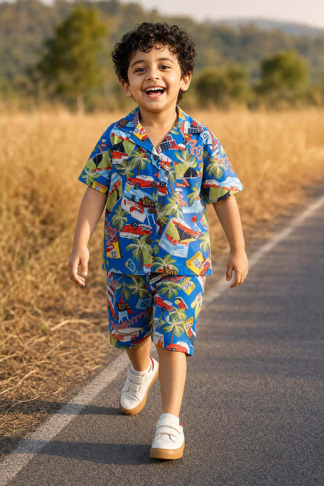 Boys Blue Route 66 Oversized Coord Set