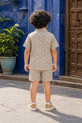 Back view of boys casual geometric print cotton coord set