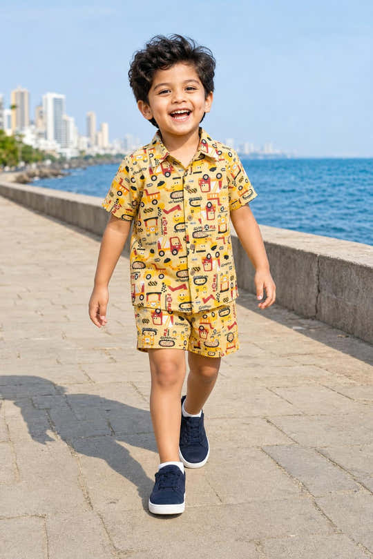Boys Mustard Construction Vehicle Coord Set