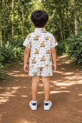 Back view of boys leopard cub print coord set