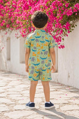 Back view of boys safari animals print coord set