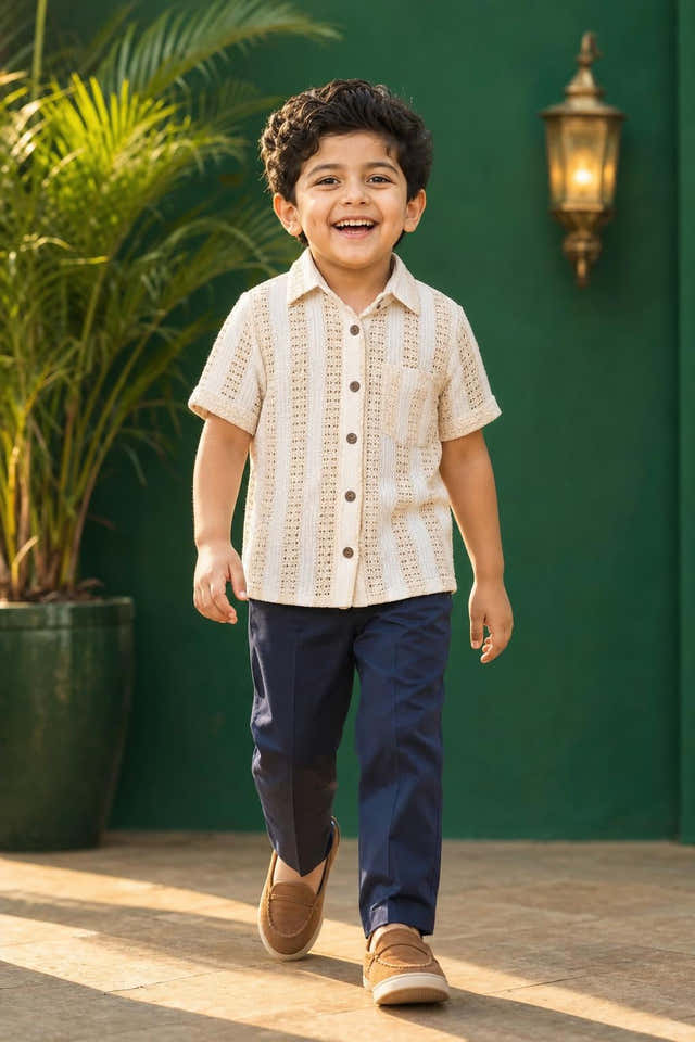 Boys Cream Crochet Party Shirt