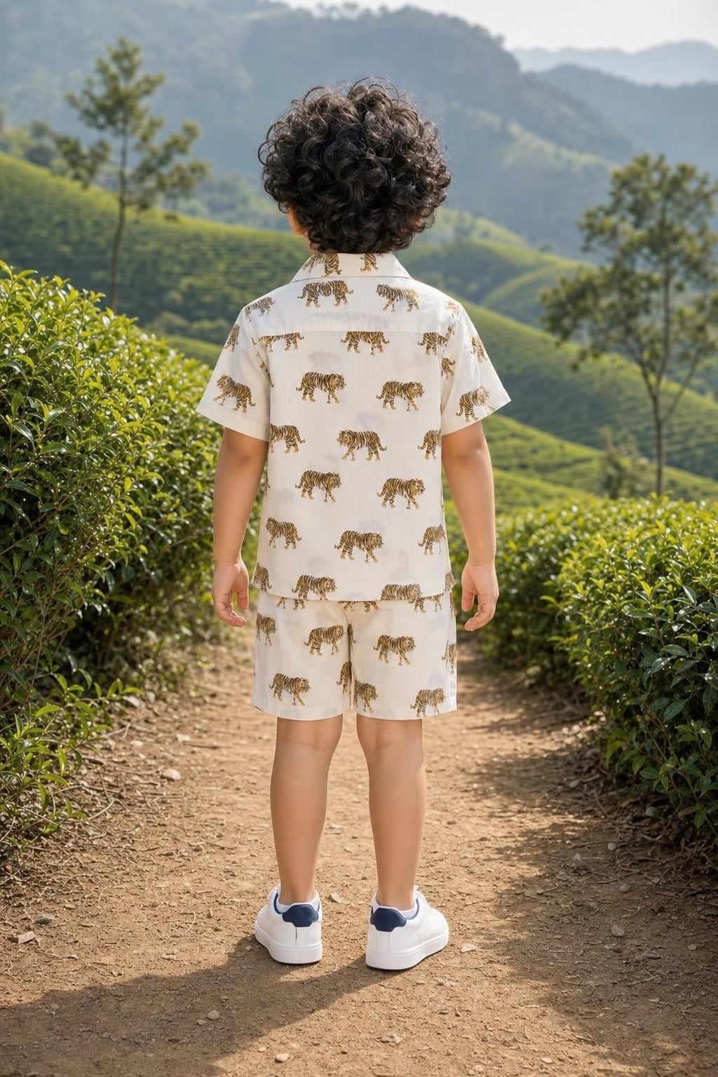 Back view of boys tiger print coord set