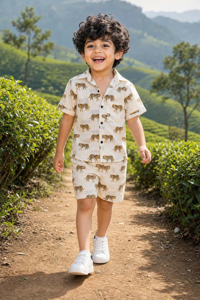 Boys Tiger Print Shirt & Shorts Set