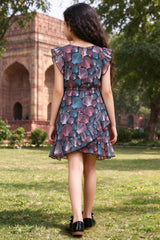 Back view of Girls Georgette Dress with Frilled Sleeves