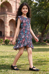 Side view of Girls Georgette Dress with Frilled Sleeves