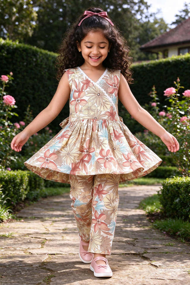 Girls Cream Vintage Floral Coord Set