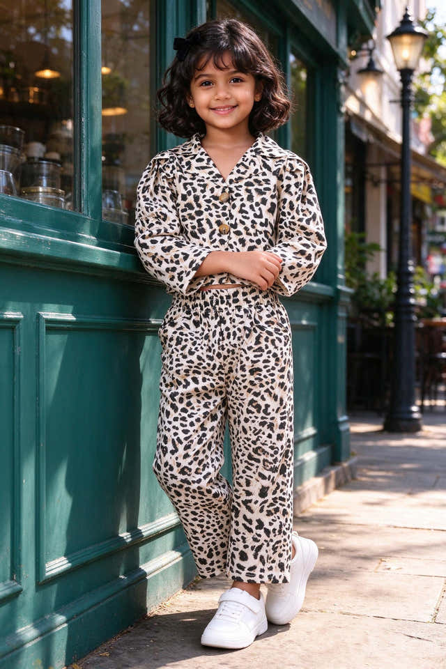 Girls Leopard Print Blazer Coord Set